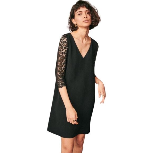 Sezane Dresses & Skirts - Sezane Axelle Dress Black 36 US 4 Lace Shift Mini V Neck Classic Scalloped Chic